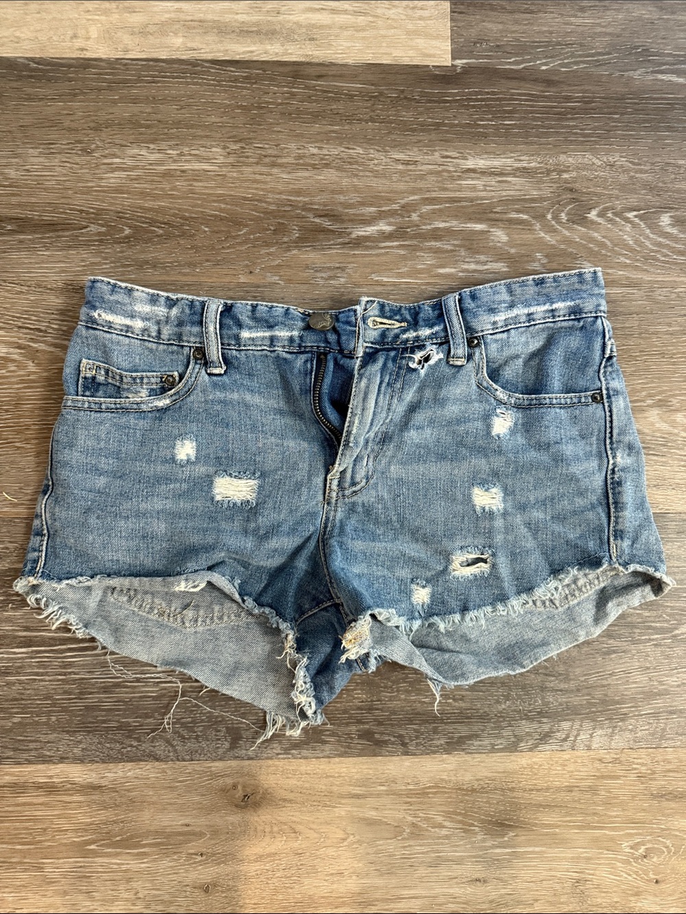 Free People Light Blue Distressed Denim Shorts